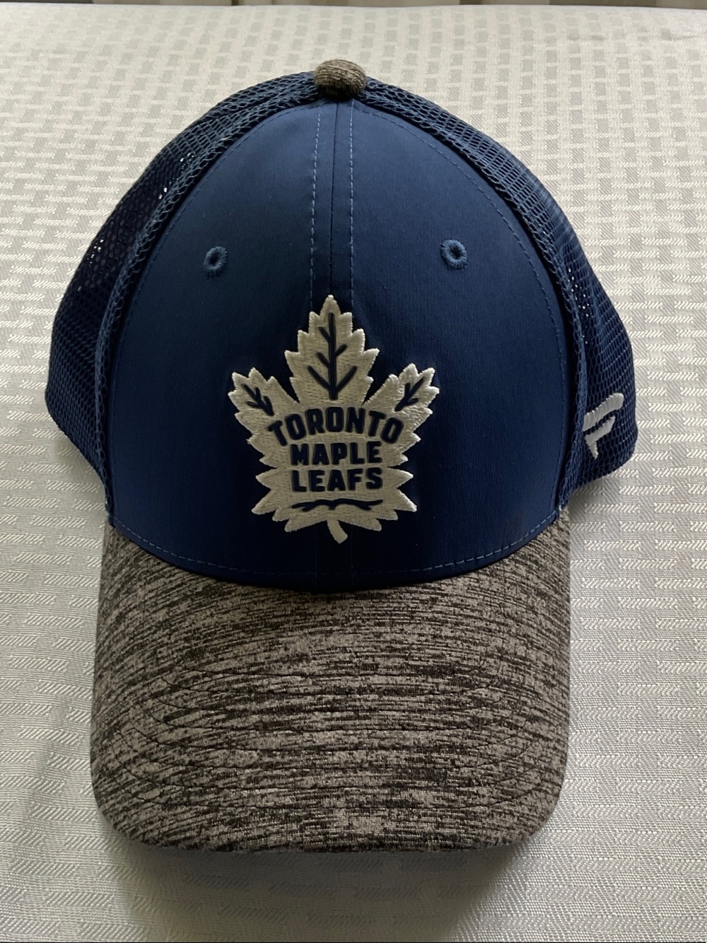 NHL Navy Mesh Back Snapback Hat with Heather Gray Top Button